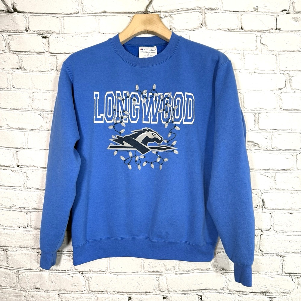 Champion Longwood University‎ Sweatshirt M Blue Crewneck Lancers Logo Y2K